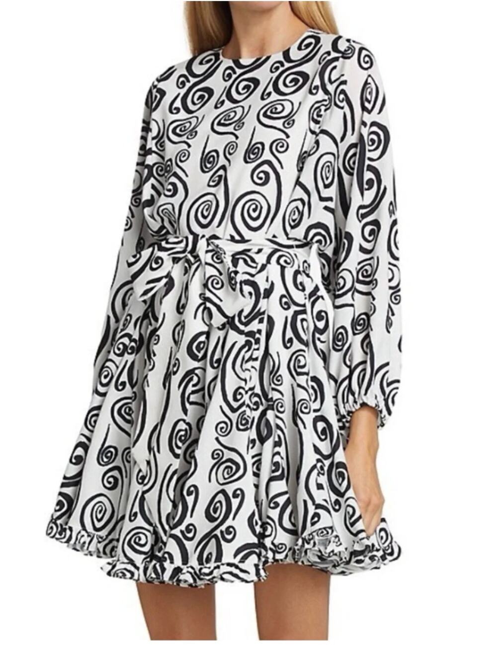 Rhode Luna Swirl Belted Fit & Flare Mini Dress Dreamer Black White Size Medium